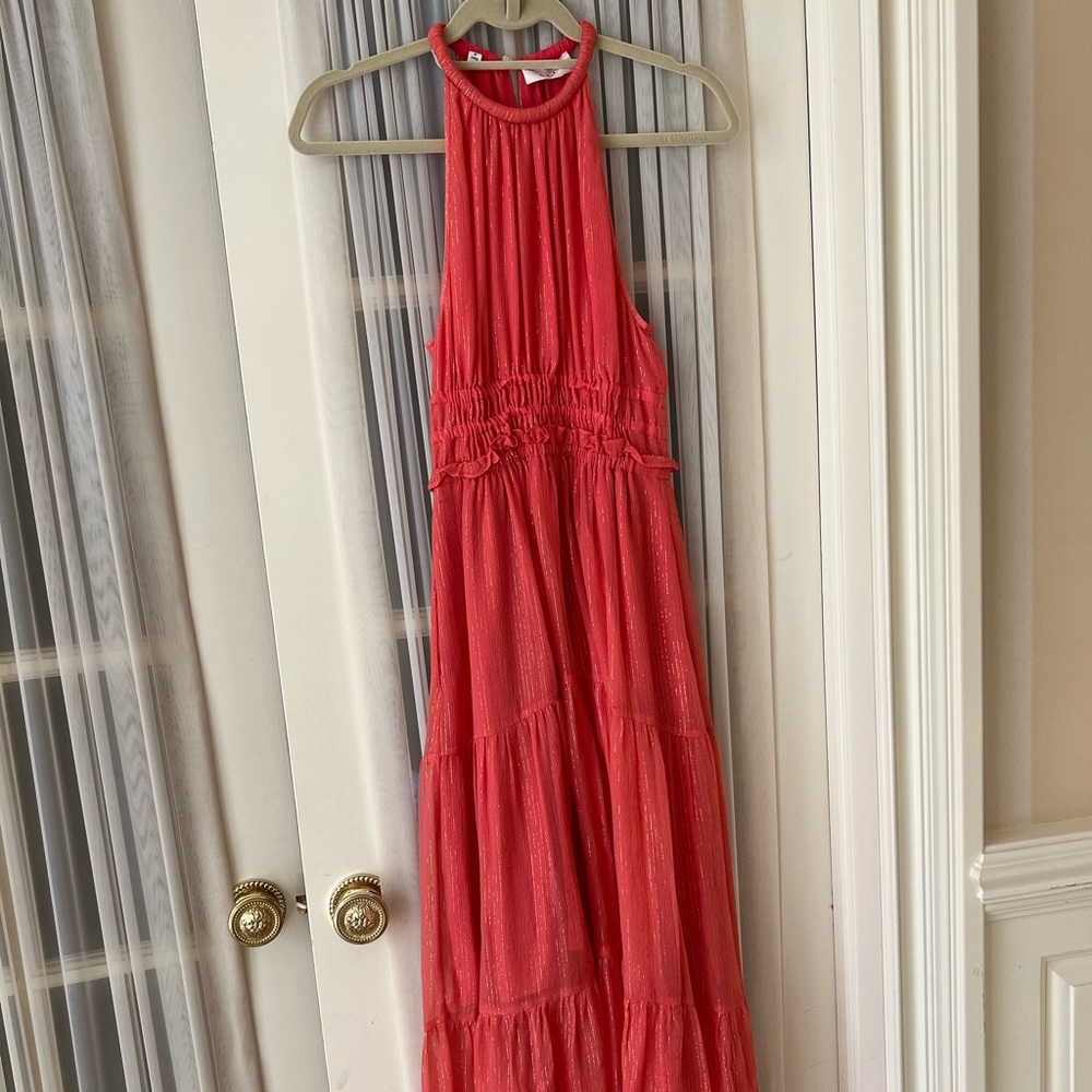 ALC Ella dress in coral & gold threading